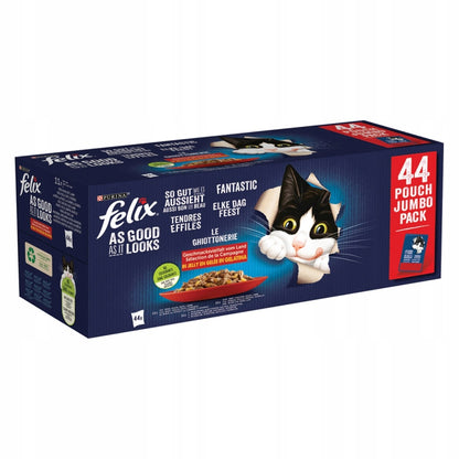 Felix Fantastic mokra karma dla kota w galaretce 44x85 g – wiejskie smaki, mix