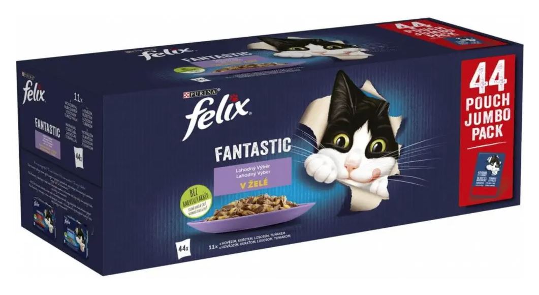 Felix Fantastic mokra karma dla kota w galaretce 44x85 g – mix smaków, saszetki