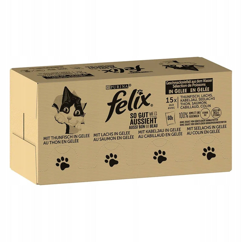 Felix Fantastic mokra karma dla kota w galarecie 120 x 85 g – mix ryb, saszetki