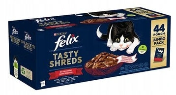 Felix Tasty Shreds mokra karma dla kota w sosie 44x80 g – mix smaków wiejskich