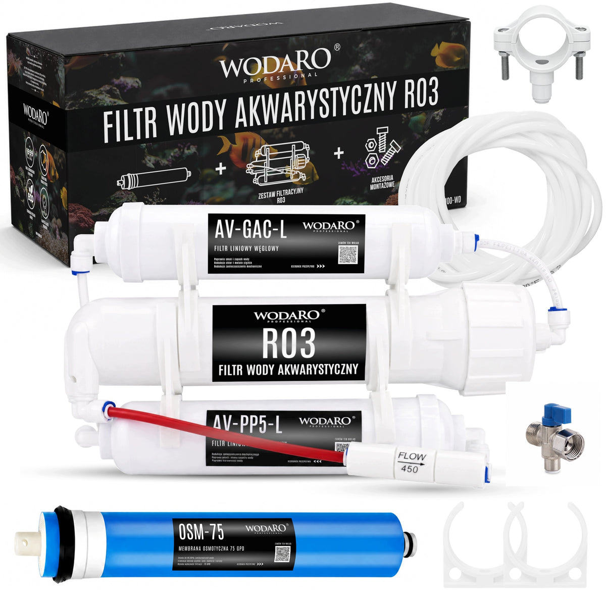 wodaRO Filtr odwróconej osmozy do akwarium RO3 75 GPD – 3-stopniowy, do 280 l/dobę