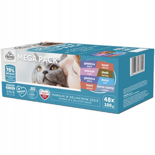 Frendi mokra karma dla kota w saszetkach 48x100 g – kawałki rybne w sosie, mix smaków