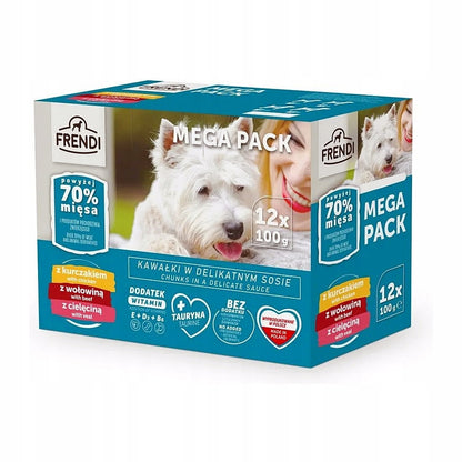 Frendi mokra karma dla psa w saszetkach 36 x 100 g – 70% mięsa, mix smaków