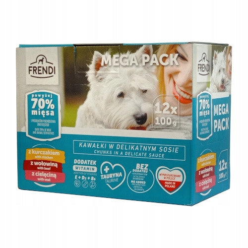 Frendi mokra karma dla psa w saszetkach 36 x 100 g – 70% mięsa, mix smaków