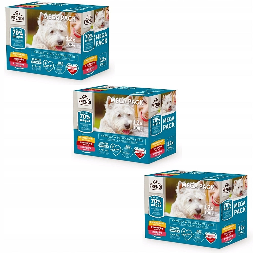 Frendi mokra karma dla psa w saszetkach 36 x 100 g – 70% mięsa, mix smaków