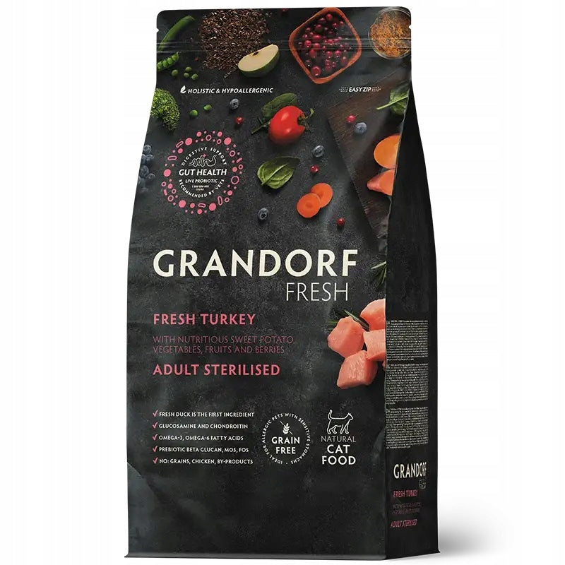 Grandorf Fresh sucha karma dla kota sterylizowanego 400 g – bezzbożowa, indyk z batatami