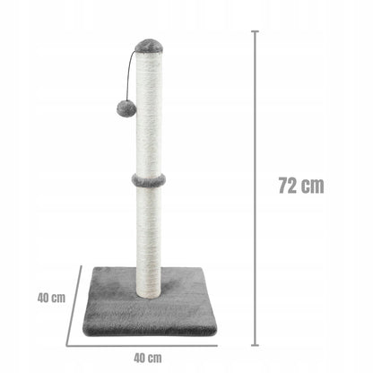 Gaczoo Drapak dla kota słupek z sizalu 72 cm z piłeczką, podstawa 40 x 40 cm – jasnoszary
