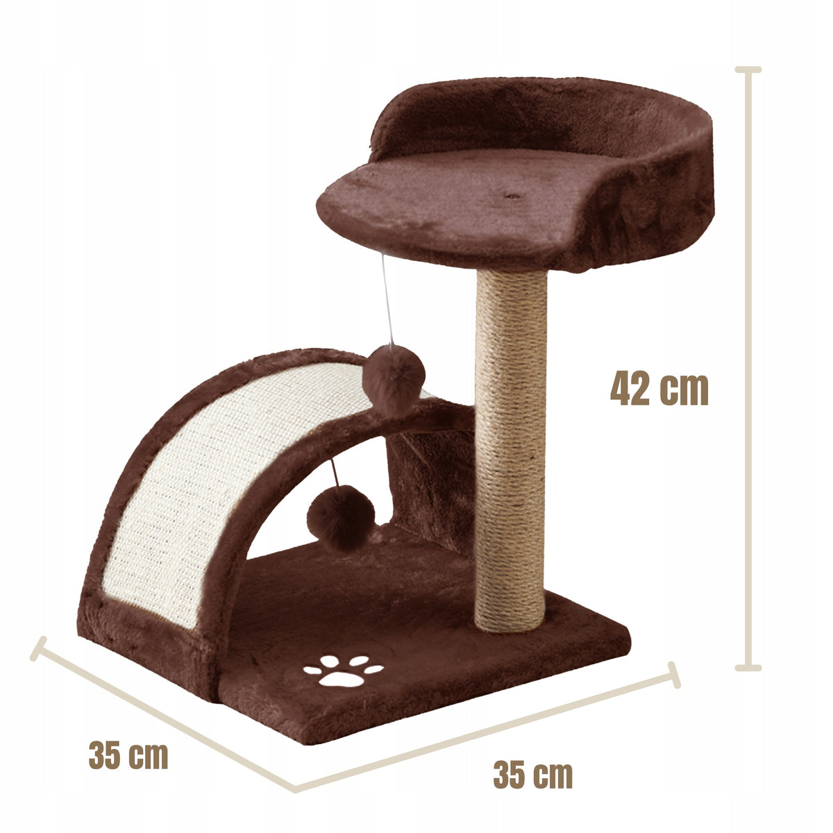Gaczoo Drapak dla kota z platformą i zabawkami 35 x 35 x 42 cm, sizal – brązowy