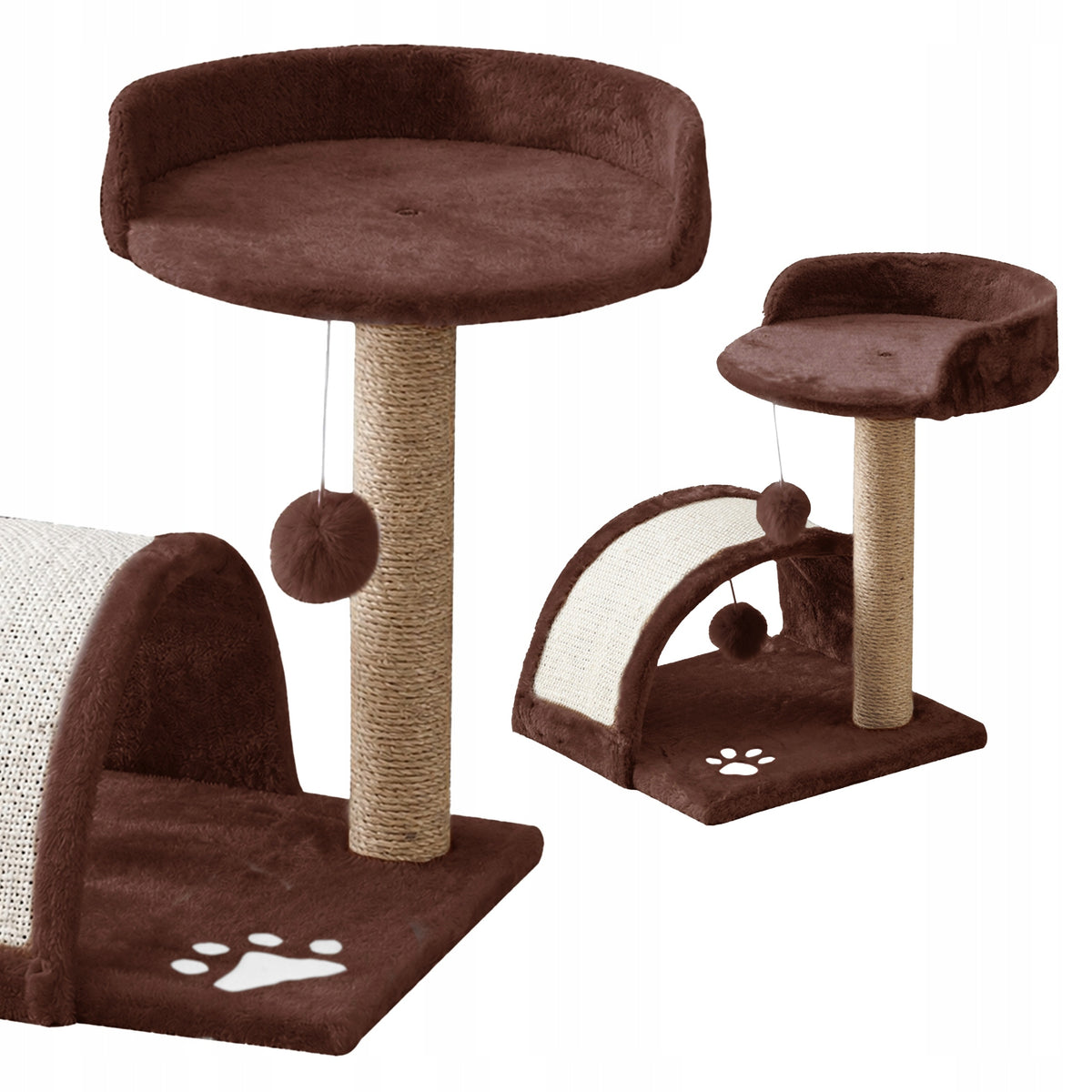 Gaczoo Drapak dla kota z platformą i zabawkami 35 x 35 x 42 cm, sizal – brązowy