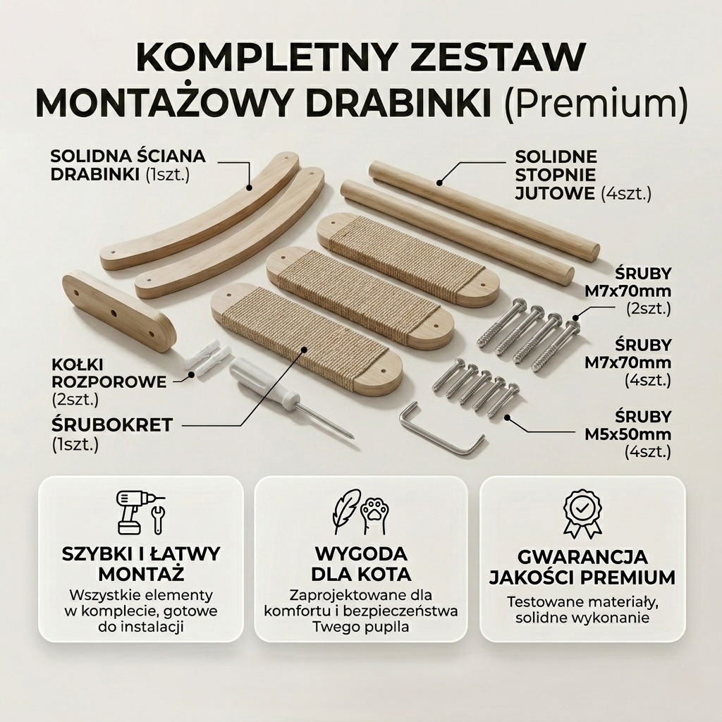 Drapak ścienny dla kota wielopoziomowy zestaw hamakowy i drabinka z sizalem
