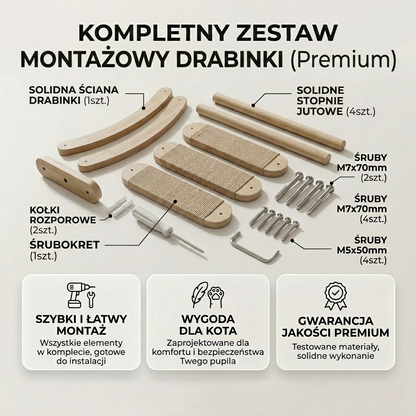 Drapak ścienny dla kota wielopoziomowy zestaw hamakowy i drabinka z sizalem
