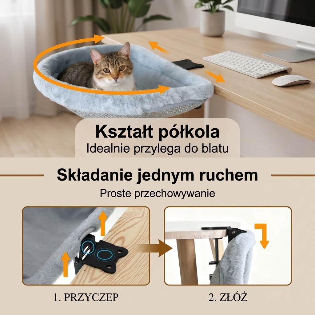 Legowisko składane półokrągłe dla kota miękkie pluszowe do biura