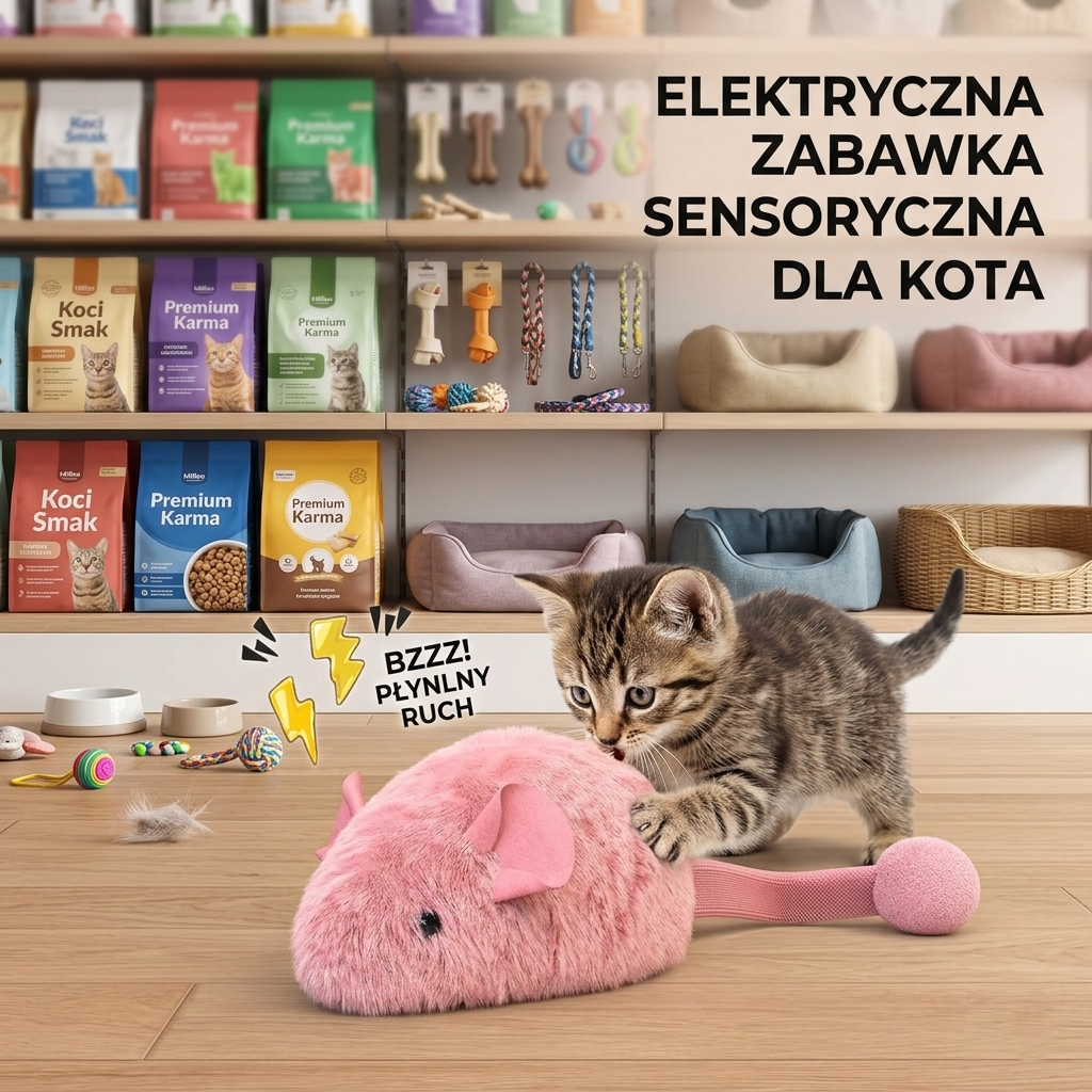 Zabawka myszka pluszowa interaktywna dla kota świecąca