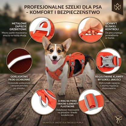 Szelki z nylonu odblaskowe dla psa S M L regulowane z uchwytem