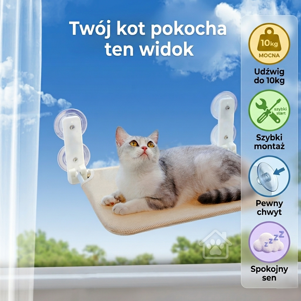Hamak dla kota pluszowy z siatką podwójne przyssawki okno