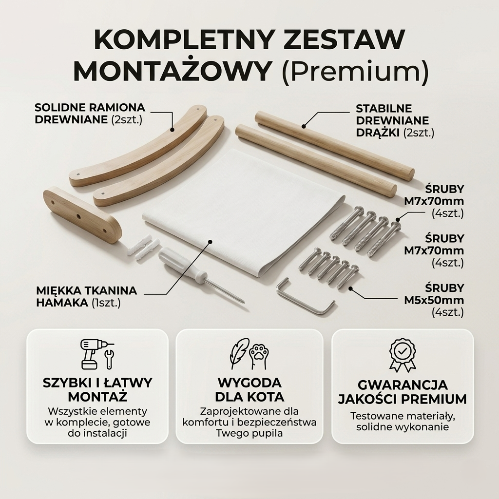 Drapak ścienny dla kota wielopoziomowy zestaw hamakowy i drabinka z sizalem