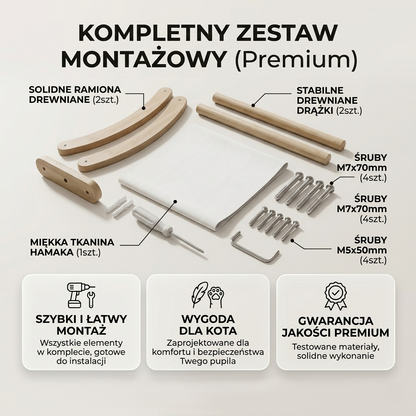 Drapak ścienny dla kota wielopoziomowy zestaw hamakowy i drabinka z sizalem