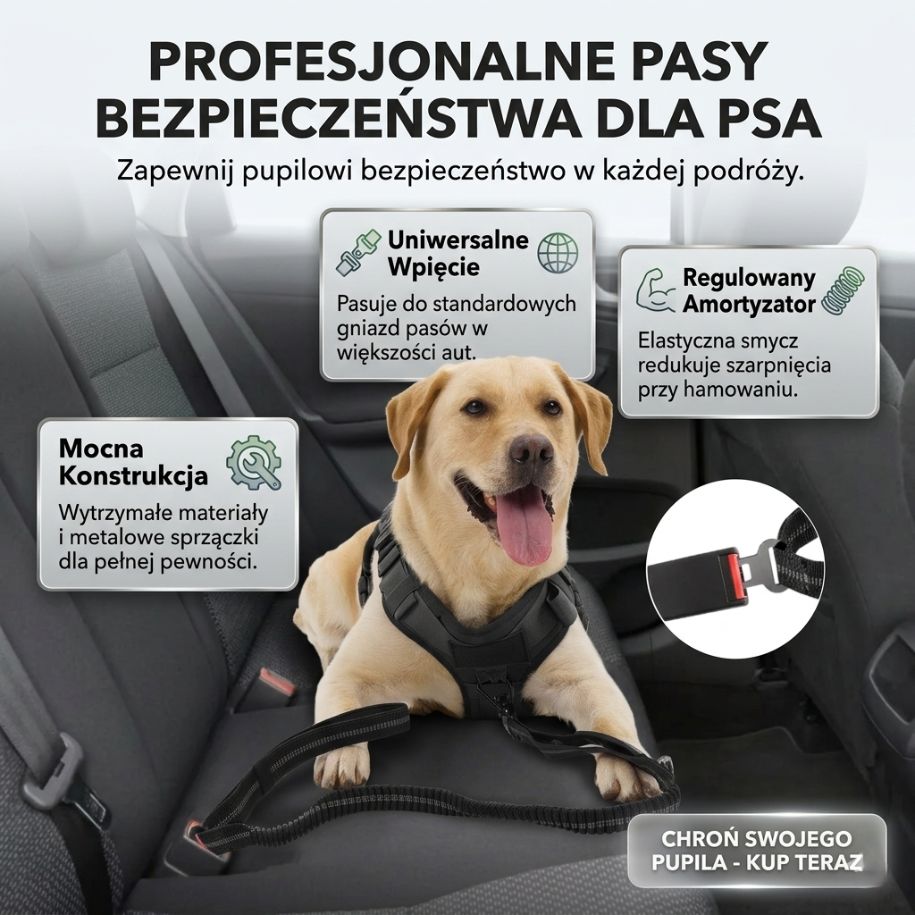 Smycz amortyzująca z odblaskowymi elementami dla psa średniej rasy
