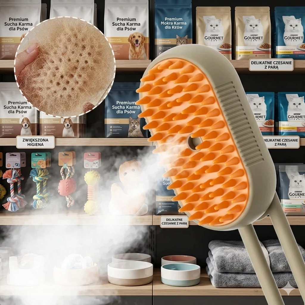 Szczotka parowa z plastiku 3w1 dla psa i kota do czesania i masażu miękka
