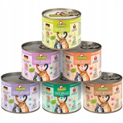 GranataPet DeliCatessen mokra karma dla kota bez zbóż, 6 x 200 g – mix 6 smaków bez ryb