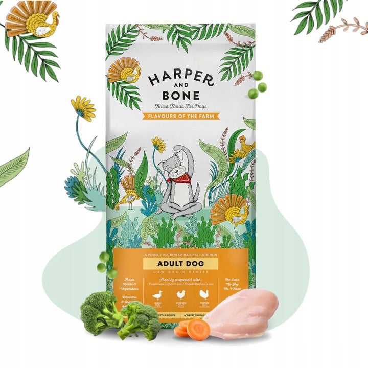 HARPER & BONE sucha karma dla psa bezzbożowa 18 kg z indykiem – dla dorosłych psów