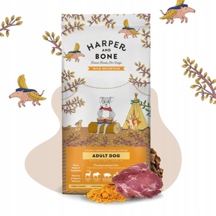HARPER & BONE karma sucha dla psa bezzbożowa 12 kg, 51% mięsa – wieprzowina z dzikiem