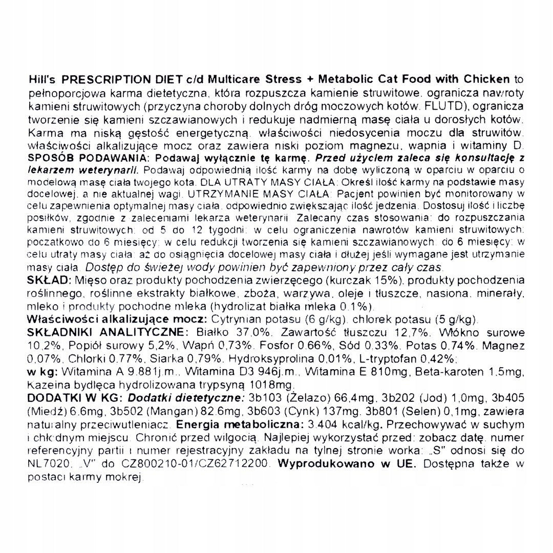 Hill's Prescription Diet c/d Urinary Stress + Metabolic karma sucha dla kota 1,5 kg – kurczak