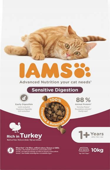 Iams Sensitive Digestion sucha karma dla kota dorosłego 10 kg z indykiem – lekkostrawna