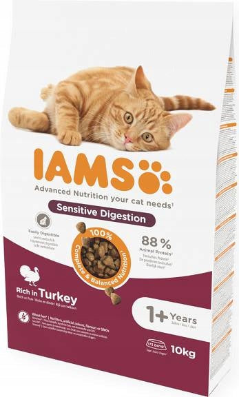 Iams Sensitive Digestion sucha karma dla kota dorosłego 10 kg z indykiem – lekkostrawna