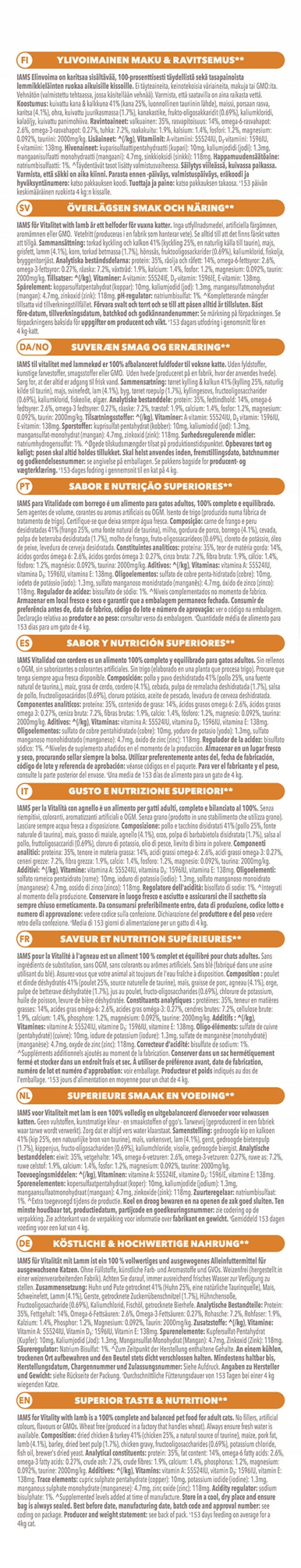 Iams for Vitality sucha karma dla dorosłych kotów z jagnięciną 10 kg – bez pszenicy