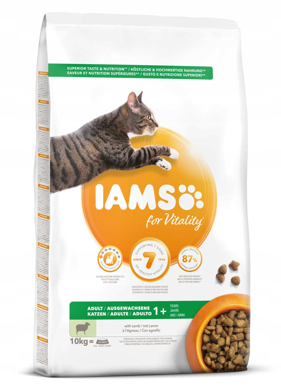 Iams for Vitality sucha karma dla dorosłych kotów z jagnięciną 10 kg – bez pszenicy