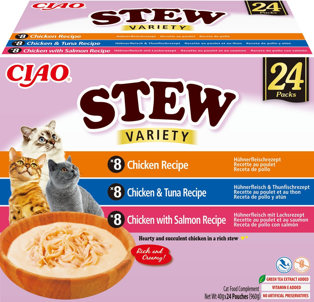 INABA Cat Ciao Stew mokra karma dla kota 24x40 g – bezzbożowa, w sosie, mix smaków