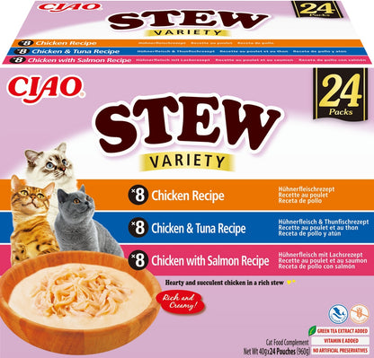 INABA Cat Ciao Stew mokra karma dla kota 24x40 g – bezzbożowa, w sosie, mix smaków