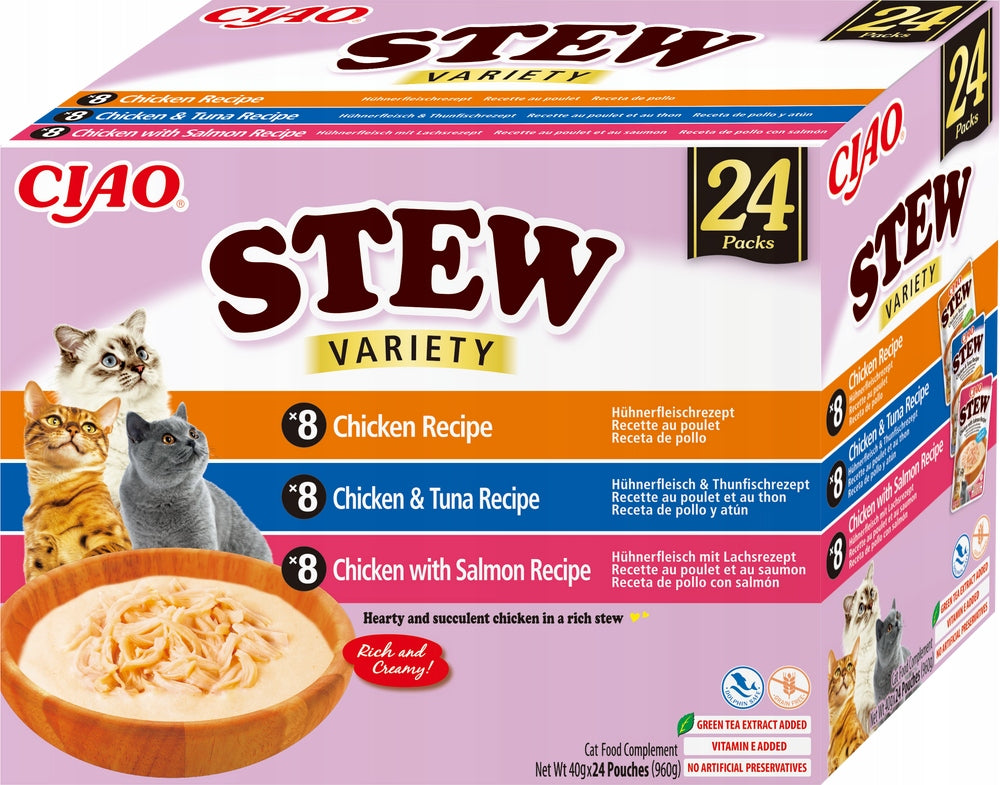 INABA Cat Ciao Stew mokra karma dla kota 24x40 g – bezzbożowa, w sosie, mix smaków
