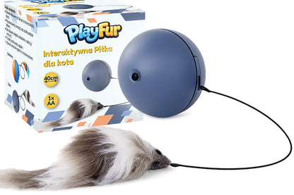 PlayFur Interaktywna piłka dla kota z myszką na lince – samojezdna, 8 cm, na baterię AA