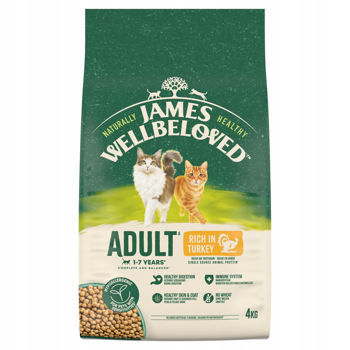 James Wellbeloved sucha karma dla kota z indykiem 4 kg – monobiałkowa, z prebiotykiem