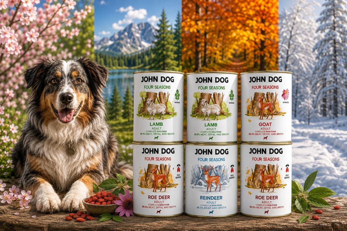 John Dog Four Seasons karma mokra dla psa 6 × 400 g monobiałkowa, bez zbóż – mix smaków