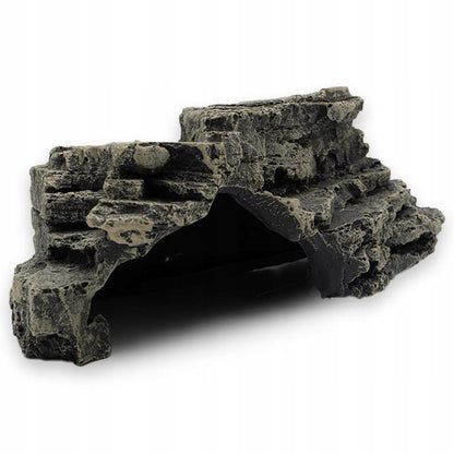 Jaskinia do terrarium 20 cm z żywicy, schodkowa z platformą dla gadów – szary granit