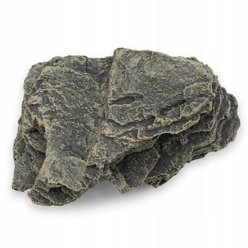 Jaskinia do terrarium 20 cm z żywicy, schodkowa z platformą dla gadów – szary granit