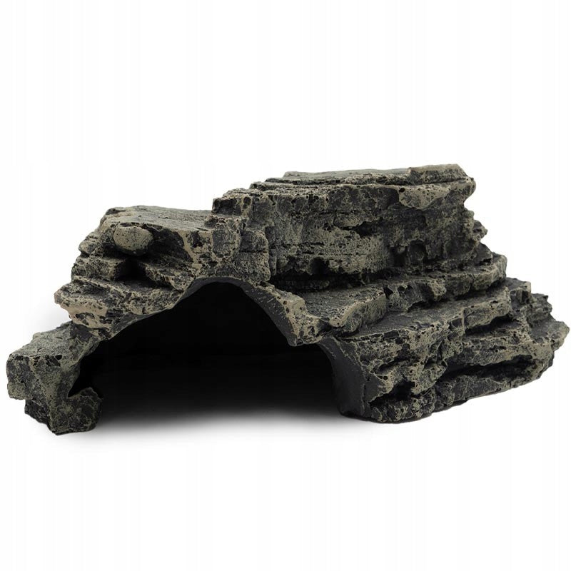 Jaskinia do terrarium 20 cm z żywicy, schodkowa z platformą dla gadów – szary granit