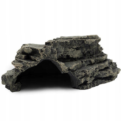 Jaskinia do terrarium 20 cm z żywicy, schodkowa z platformą dla gadów – szary granit