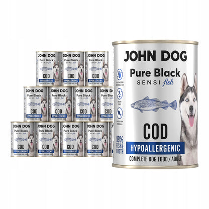 John Dog Pure Black Sensi Fish karma mokra dla psa z dorszem, hipoalergiczna – 12 × 400 g