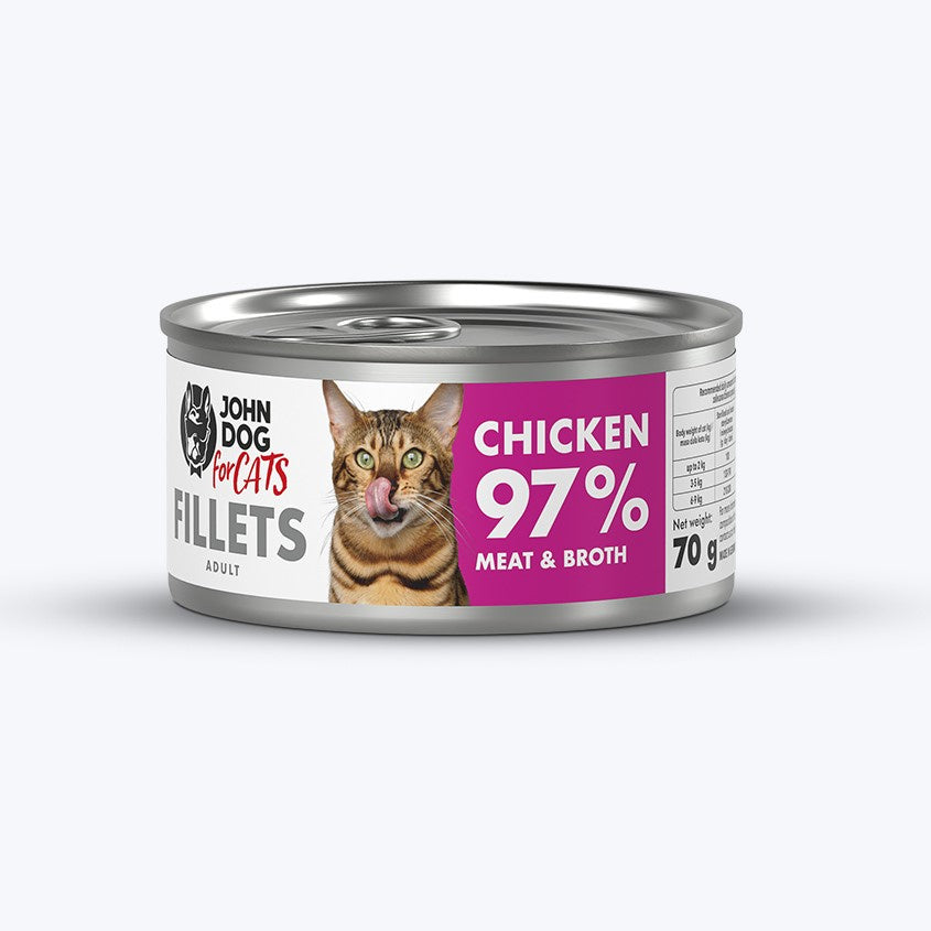 John Dog for Cats mokra karma dla kota filety z kurczaka bezzbożowa 12x70 g – kurczak