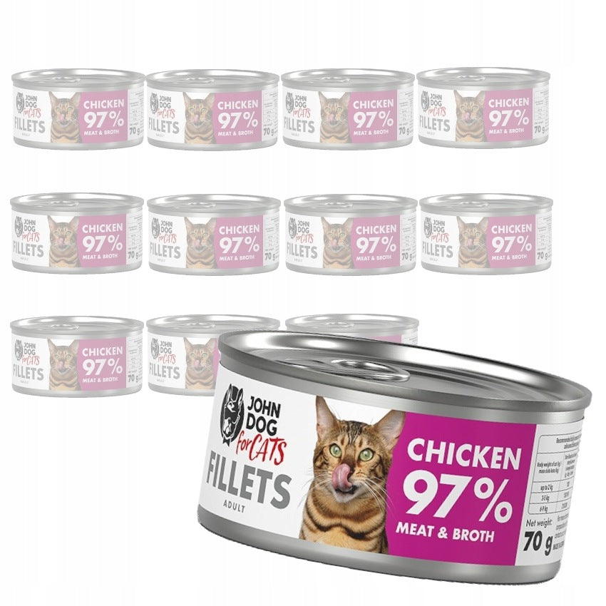 John Dog for Cats mokra karma dla kota filety z kurczaka bezzbożowa 12x70 g – kurczak