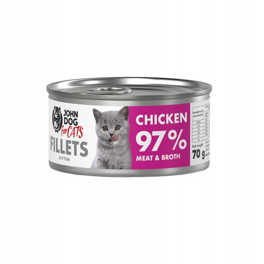 John Dog for Cats mokra karma dla kociąt filety z kurczaka 12x70 g – bezzbożowa, puszka
