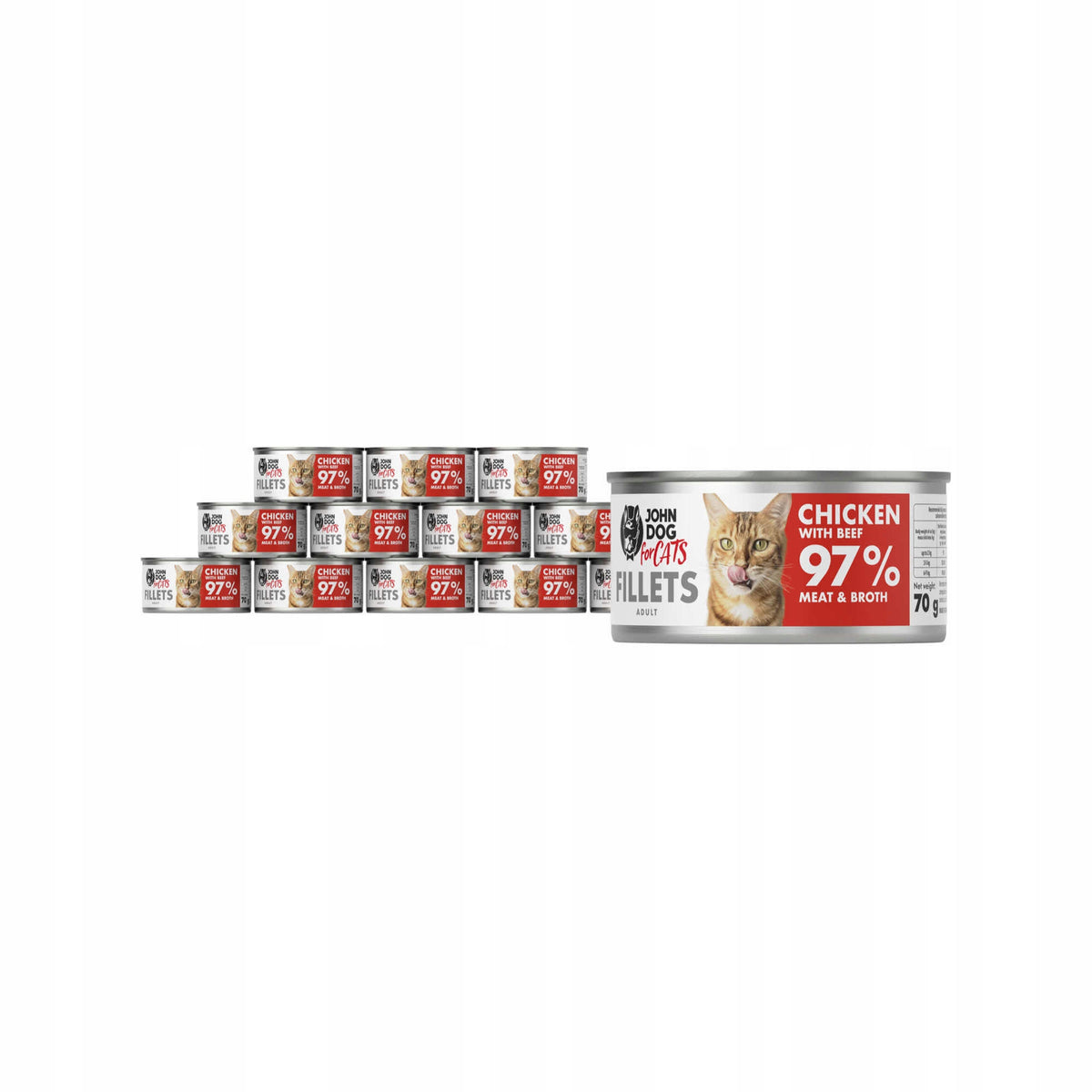 John Dog for Cats mokra karma dla kota filety z kurczaka z wołowiną 12 x 70 g – puszki