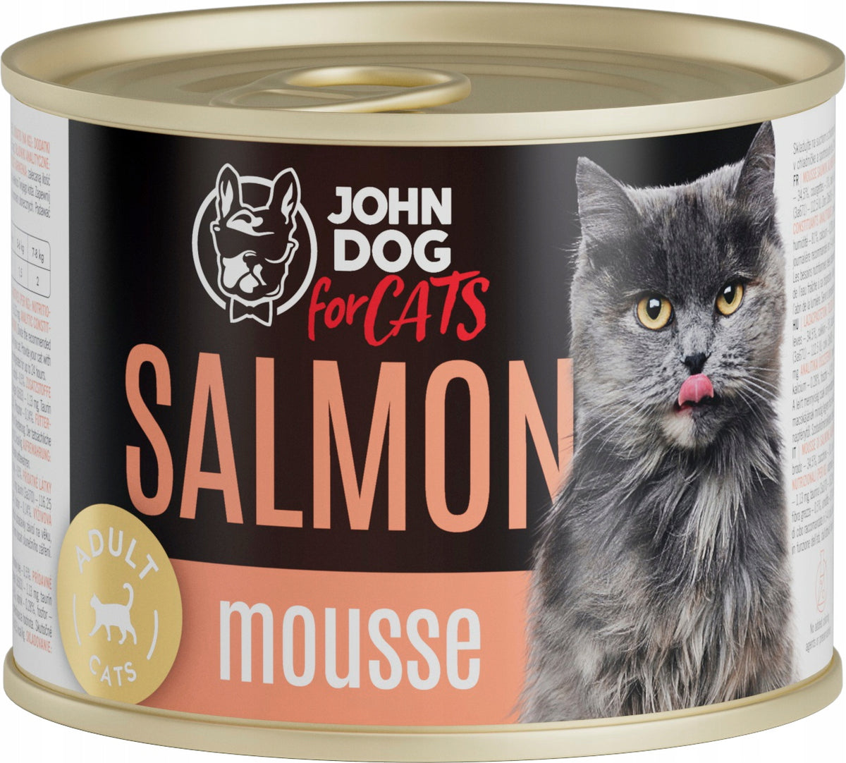 John Dog for Cats karma mokra dla kota mus z łososiem 12x200 g – bezzbożowa, puszki