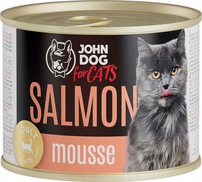 John Dog for Cats karma mokra dla kota mus z łososiem 12x200 g – bezzbożowa, puszki