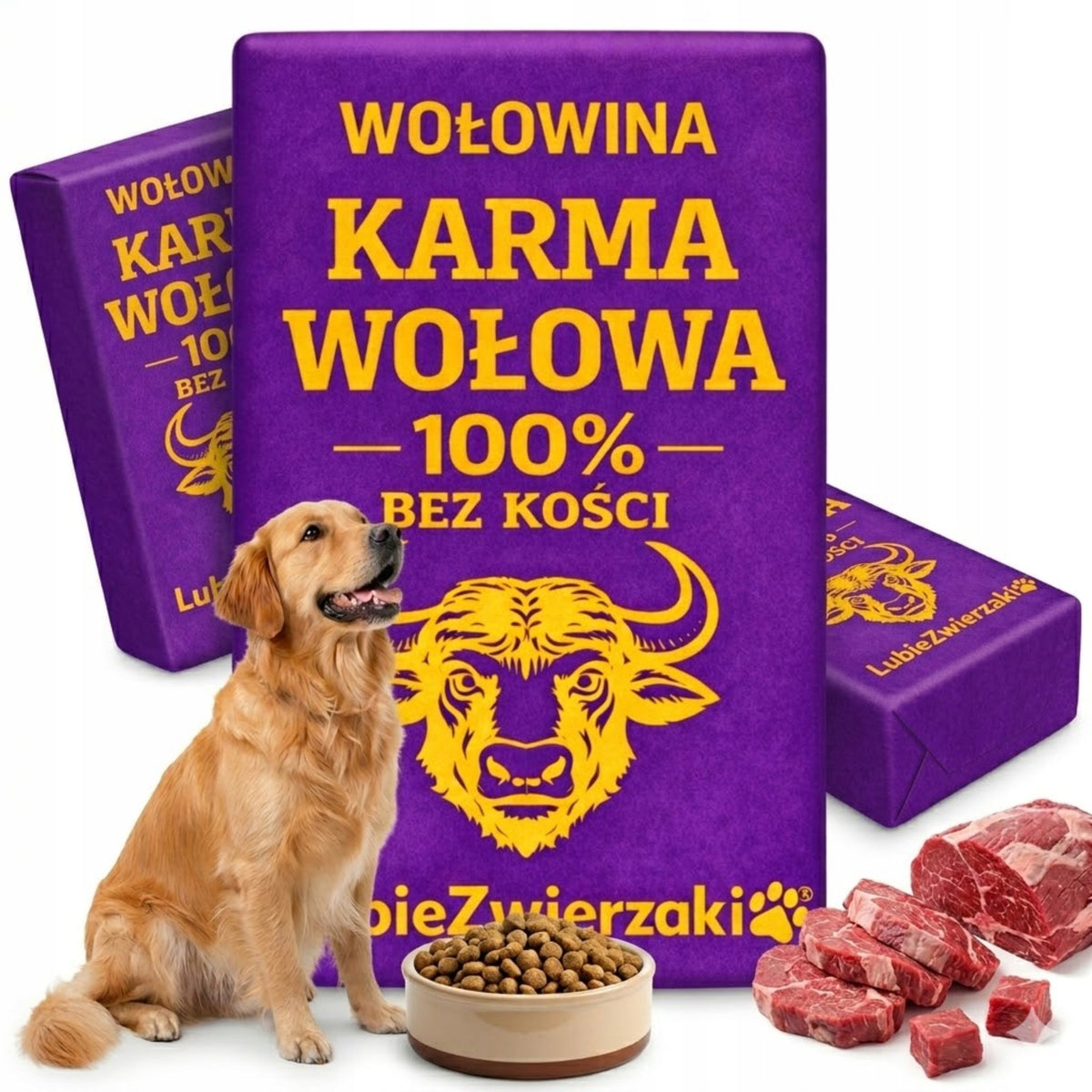 Mrożone mięso wołowe dla psa BARF 20 kg – kostki bez kości, 80 szt., bezzbożowe