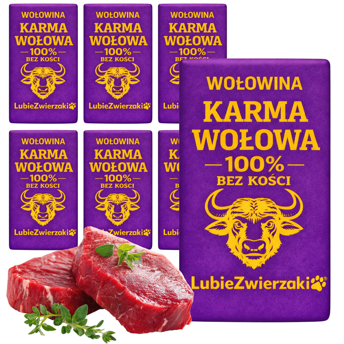 Mrożone mięso wołowe dla psa BARF 20 kg – kostki bez kości, 80 szt., bezzbożowe